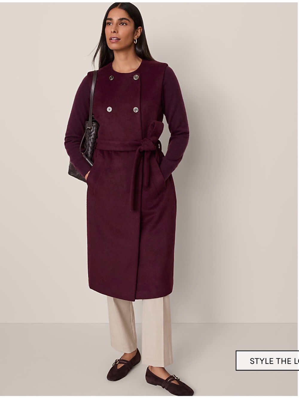 Ann Taylor Double-Breasted Belted Coat in Deep Plum size XXL